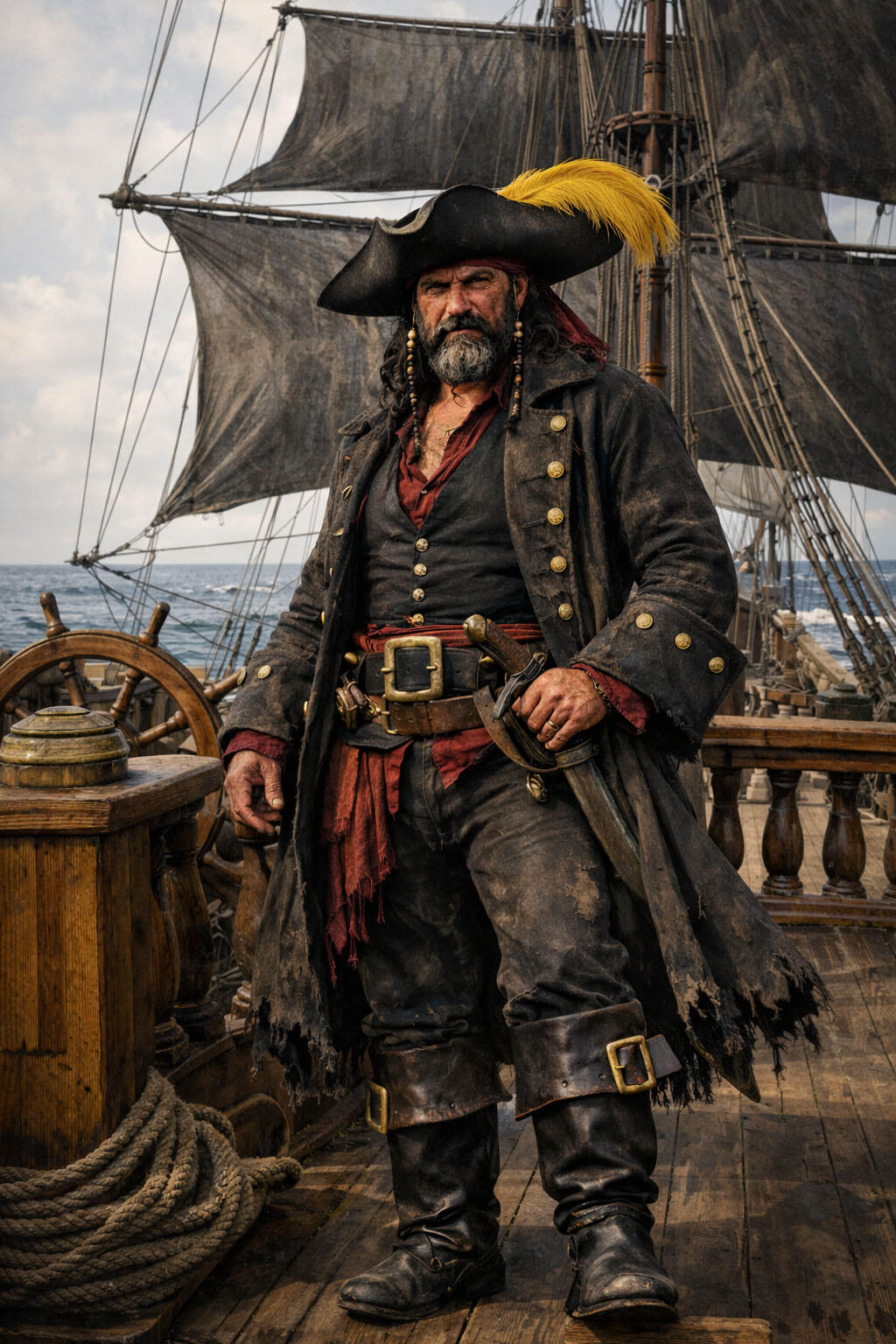 Edward Arthos, the rugged leader of the Black Sail Buccaneers, a group of sailors stranded in the Lost Shoals